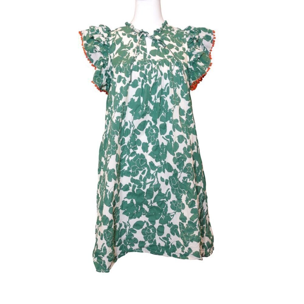 THML green floral sundress spring summer COTTON short mini dress Women's size M